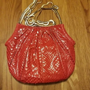Judith Leiber Vintage Red Snakeskin Shoulder Purse - Picture 1 of 9