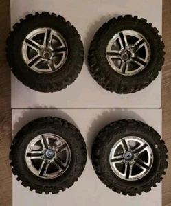 Proline Trenchers On TRX Traaxas Chrome Split Spoke Wheels Set Front/Rear 1/10 - Picture 1 of 15