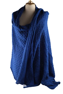 XXL Stola Plaid Strick Schal Cape blau 210 x 95 cm Umhang Überwurf Schurwolle - Bild 1 von 4