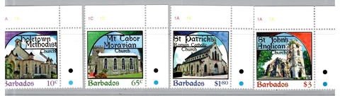 KAPPYSTAMPS 850-10 BARBADOS PLACES OF WORSHIP SET 4 MNH Cover