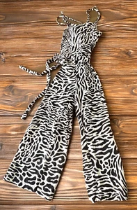 Crazy 8 Black White Print Jumpsuit Tie Waist Girls Size 8 EUC - Picture 1 of 10