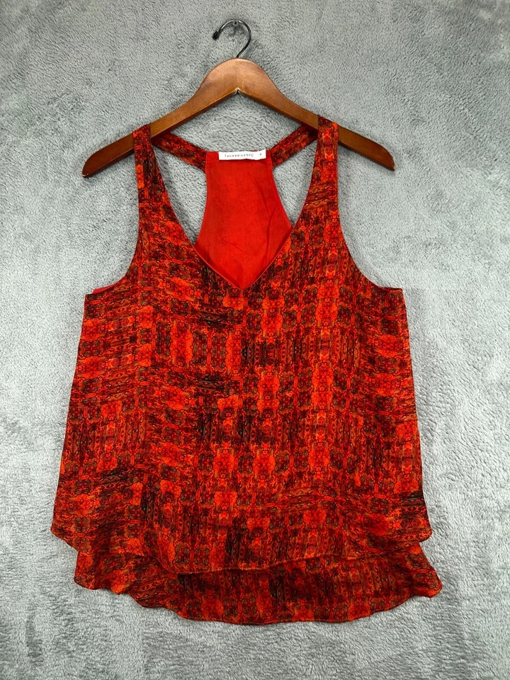 Blusa sin mangas sedosa tribal naranja mandarina boho sin mangas para mujer Foto 1 de 4