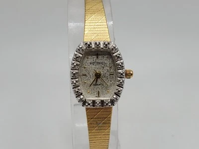 Helbros Ladies Gold Tone Diamond 16mm Oval Quartz Analog Watch New Battery  - Image 1 of 4