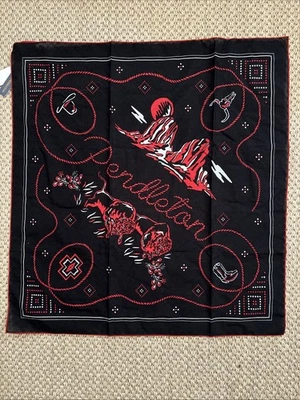 Nuevo con etiquetas Pendleton Negro Vaquero Bandana Bufanda Cuadrada Búfalo Western Algodón 24 X 26 Foto 1 de 4