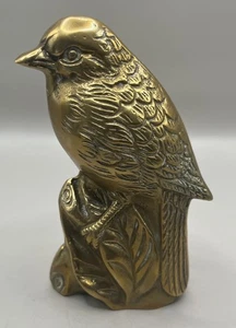 Vintage massiver Messing Vogel thront auf Baumstumpf Figur Skulptur Singvogel 5" - Bild 1 von 7