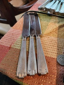 3 cuchillos de cena Gorham etruscos de plata de ley/ino inoxidable de 8 3/8" punta redonda - Imagen 1 de 9