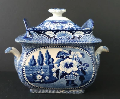 Antique Adams Blue Transferware Tureen and Cover - Image 1 of 4