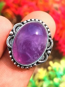 925 Sterling Silver Plated Amethyst Ring Size 9 Gemstone Gift For Friend - Picture 1 of 4