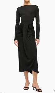 Staud Gres Midikleid schwarz Gr. L gerafft schlankmachend Langarm U-Boot Ausschnitt minimal - Bild 1 von 19