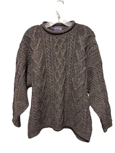 Acorn 100% Pure New Wool Sz S Oversized Gray Fisherman Cable Knit Sweater - Picture 1 of 11