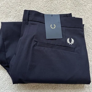 Fred Perry Men's Cropped Trousers Pants 36 Regular Navy Blue Tapered Style T3514 - Picture 1 of 11