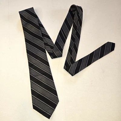 Clairborne 100% Silk Black and Gray Striped Men's Necktie - Image 1 of 4