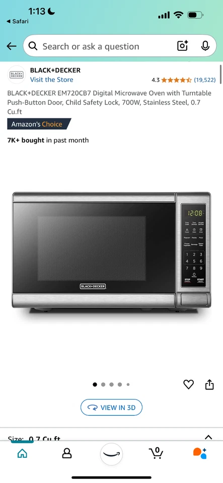 Horno microondas BLACK+DECKER EM031MB11 1,1 pies cúbicos - Acero inoxidable Foto 1 de 1