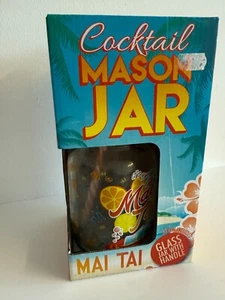 Mai Tai Cocktail Glass mason drinking glass jar with straw and lid In Gift Box - Picture 1 of 7