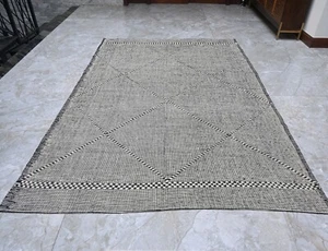 Handmade Black & White Checkered Kilim 6x9, Flatweave for Bedroom & Livingroom - Picture 1 of 11