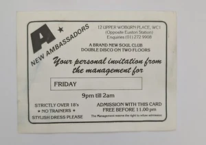 A At Ambassadors Soul Night Club Rare 1980s Flyer Invite - Bild 1 von 3