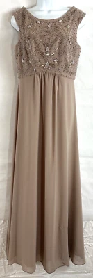 Maxi Vestido Decode 1.8 Talla 6 Formal Bronceado Cuentas Lentejuelas Piedra Gema Corpiño Foto 1 de 4