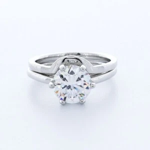 3CT NATURAL DIAMOND H/VS2 ROUND CUT PLATINUM PRONG CLASSIC SOLITAIRE BRIDAL SET - Picture 1 of 7
