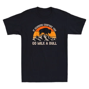 If Genders Confuse You Go Milk A Bull Retro Sunset Men's Short Sleeve T-Shirt - Picture 1 of 8