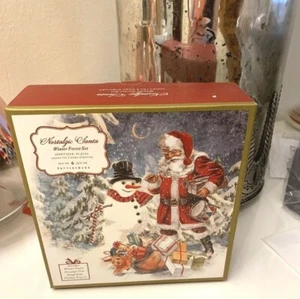 Pottery Barn plate Christmas Nostalgic holiday appetizer party dessert Santa SET - Picture 1 of 12