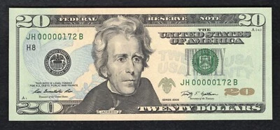 2009 $20 FRN FEDERAL RESERVE NOTE ST. LOUIS, MO GEM UNCIRCULATED LOW SERIAL #172 - Image 1 of 2