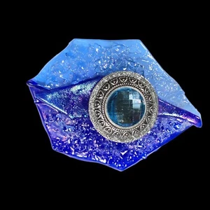Handmade Art Glass Brooch Iridescent Blue Artisan Dichroic OOAK Statement Pin - Picture 1 of 11