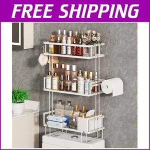 Moderno estante de baño de 3 niveles con soporte de papel higiénico y ganchos - Decoración elegante - Imagen 1 de 10