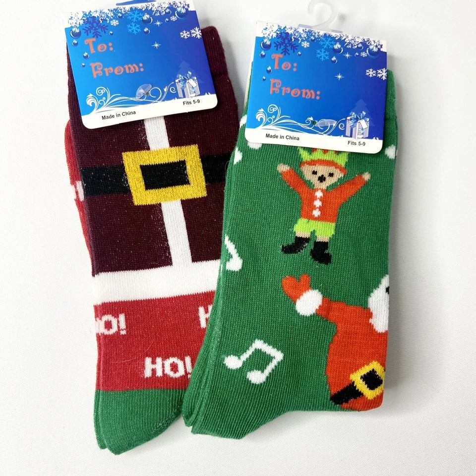 NWT Set Of 2 Christmas Xmas Novelty Character Socks Ho Ho Ho Santa Elf  Size9-11 - Image 1 of 3