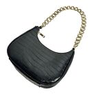 NWOT Zara Shoulder Bag Gold Chunky Chain Croc Embossed Black Faux Leather Vegan