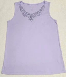 White Stag ~ Women's Tank Top ~ Size Medium ~ Purple With Embroidered Trim - Picture 1 of 6