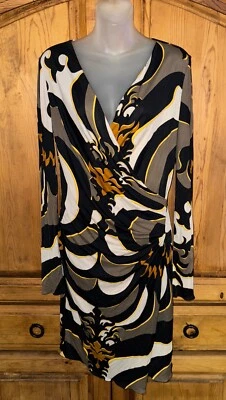 EMILIO PUCCI Black/Brown Abstract Viscose Draped Gathered Side L/S Dress 10 - Image 1 of 4