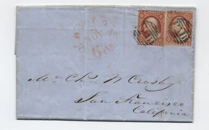 1851 10A x2 Cover Boston MA 6cts red CDS to California [45.501] - Bild 1 von 3