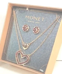 Monet Neu Herz Halskette & Ohrringe Rot Schmuck Set - Bild 1 von 3