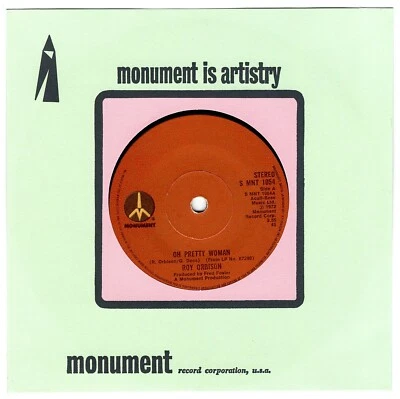 ROY ORBISON - 'Oh Pretty Woman' 7" 45rpm MONUMENT Records VG/M 1972 (S MNT 1054) - Image 1 of 4