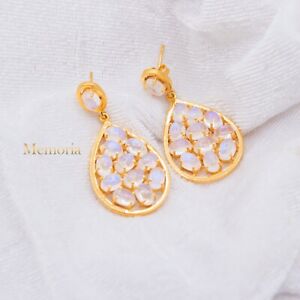 Moonstone Gold Plated Earring 925 Solid Sterling Silver Gemstone Bridal Gift
