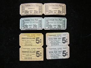 SPECIAL: 8 ORIGINAL FONTAINE FERRY PARK TICKETS PICNIC, TRABANT, MERRY-GO-ROUND - Picture 1 of 2