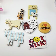 Cow Refrigerator Magnets Lot of 6 Vtg & 1 Button Lapel Pin