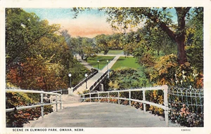 Omaha, Nebraska Elmwood Park Lover Lanes Puente Flores Jardín Postal de colección - Imagen 1 de 2