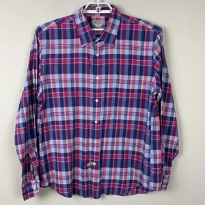 J. Crew Summer Plaid Long Sleeve Button Up Pink Blue White Men's Sz XL Preppy - Picture 1 of 6