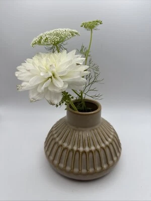 Jarrón Bloomingville Cerámica Repujada Esmalte Reactivo Neutro Corto Estilo Granja Foto 1 de 4