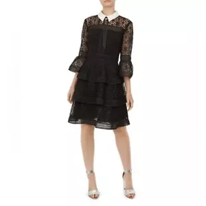 NWOT Ted Baker Starh Guipure Lace Tiered Collar Dress Black US 2 - Picture 1 of 6
