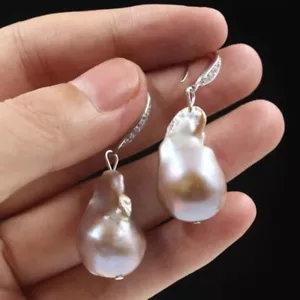 huge 15x20mm purple baroque keshi reborn southsea pearl Sterling Silver stud - Bild 1 von 8