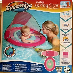 Swimways Baby Spring Float Sun Canopy Collapsible Pink Mesh Pool Water Accessory - Picture 1 of 12