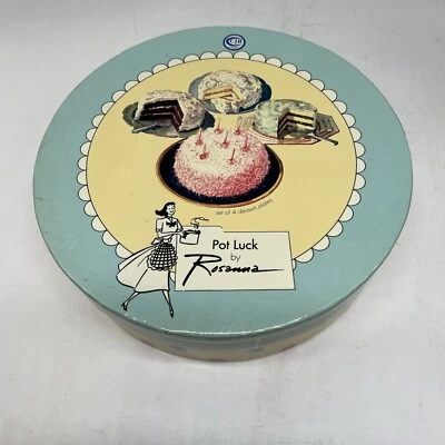 Pot Lucky By Rosanna Set of 4  Dessert Plates Cake Recipes Retro Polka Dot W/Box - Image 1 of 4