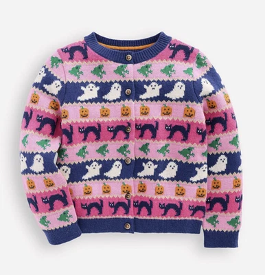Mini Boden Fair Isle Cardigan Halloween CAT Pink NWT New 5-6 - Image 1 of 4