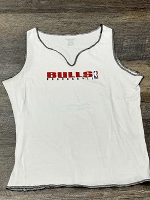 Retro Women’s CHICAGO BULLS Reebok White Glitter Logo Tank Top SIZE XL - Vintage - Image 1 of 4
