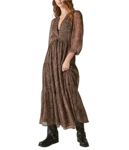 Lucky Brand Womens Metallic Chiffon Peasant Dress, Brown, Large - Picture 1 of 1