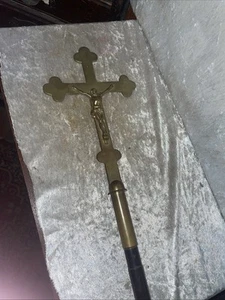 Antique procession cross Brass Ebonised Pole19x104 Cm - Picture 1 of 7