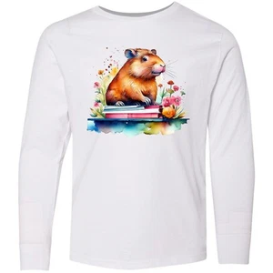 Inktastic Capybara Book Lover Youth Long Sleeve T-Shirt Teacher Reading School - Picture 1 of 1