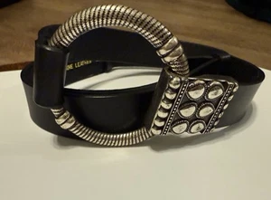 Chico's schwarzer Ledergürtel Damen M/L verstellbar silberfarbene Schnalle 2,5" - Bild 1 von 12